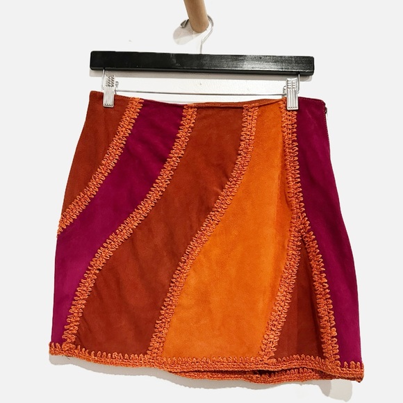 Free People Hanson Suede‎ Patch Skirt Size 4 - Picture 3 of 12